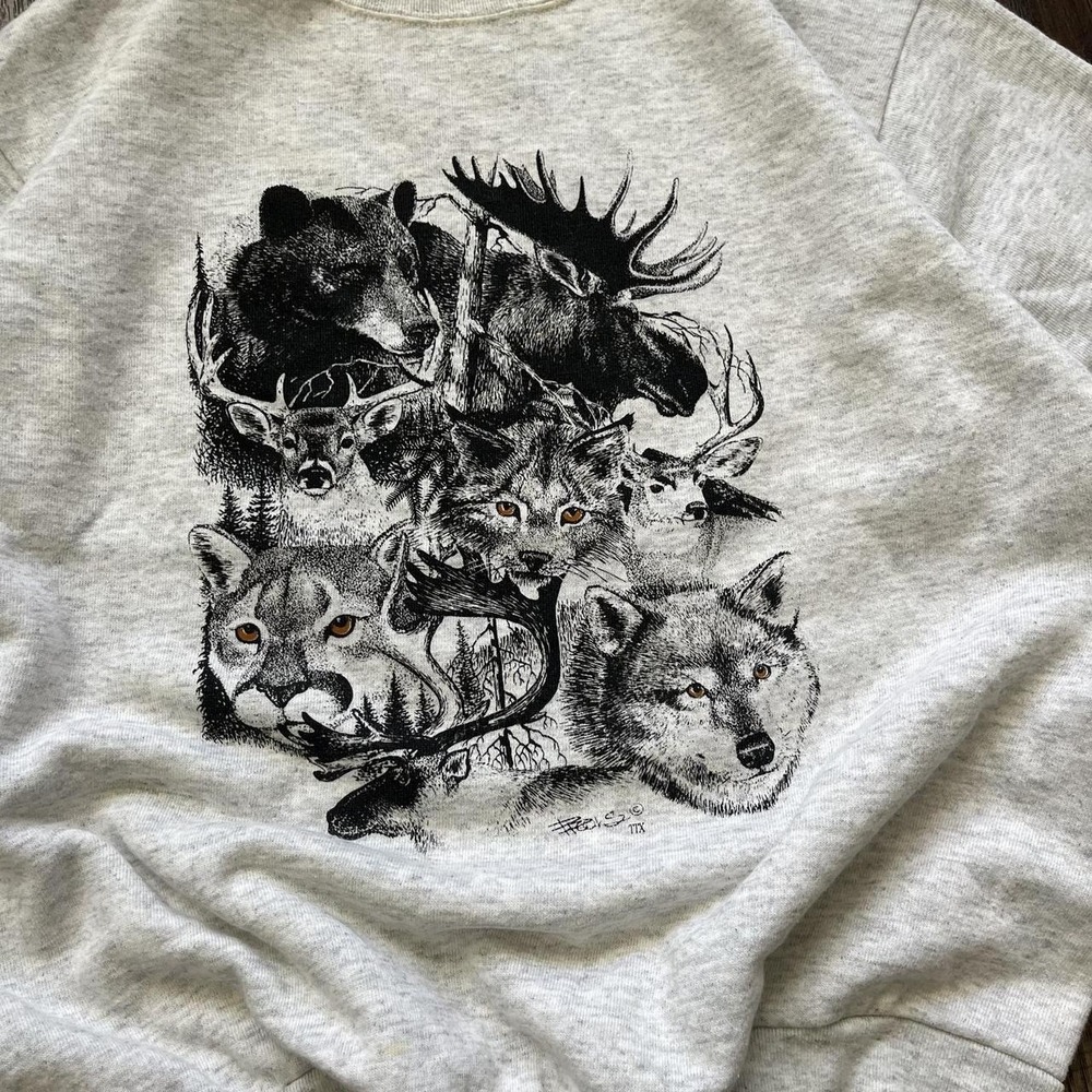 Vintage 1980s Nature Graphic Crewneck Sweatshirt Granola Camping Core Size Large - Picture 3 of 8